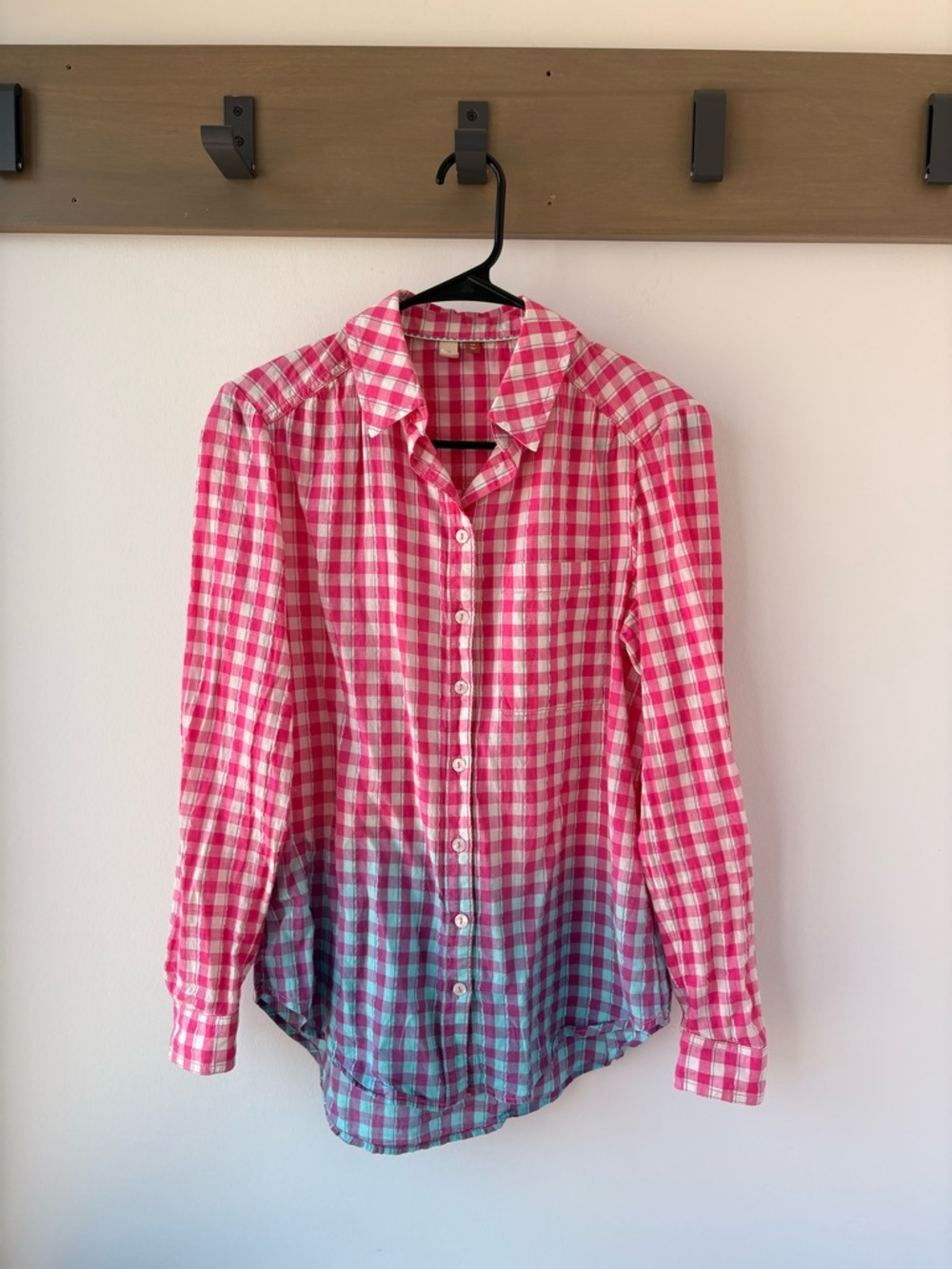 Pilcro Anthropologie Ombré Gingham Button Down Shirt - Size XS Pink Blue Cotton